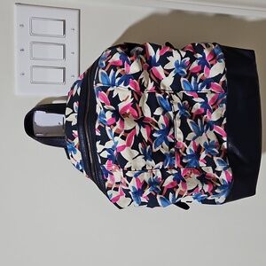 Floral Print Top with Faux Blue Leather Accent